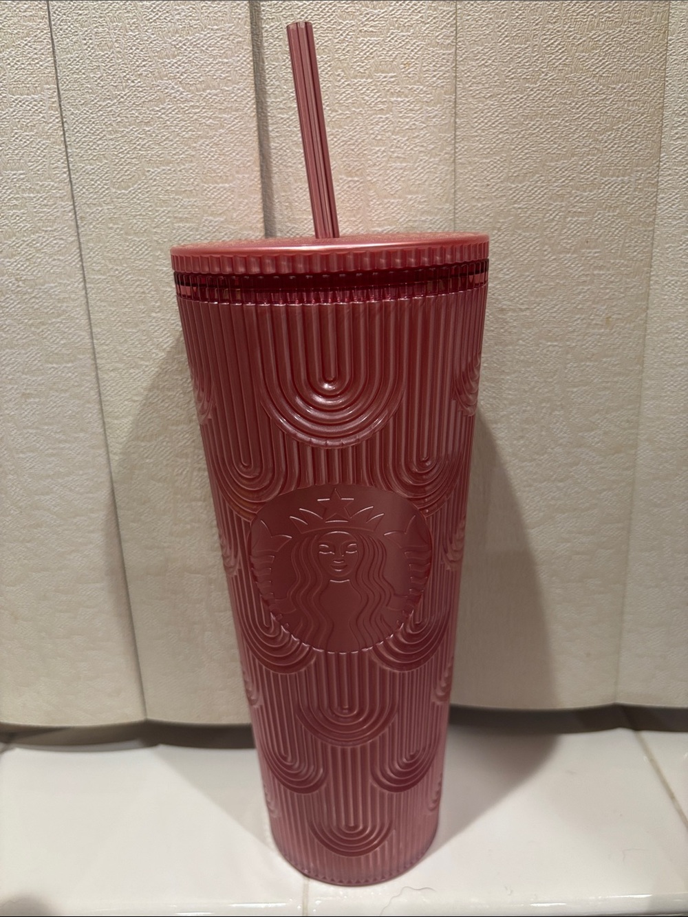 Starbucks Rose Pink Textured Cold Cup Tumbler with Straw